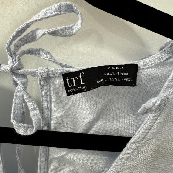 Zara TRF Light Blue Ruffle Sleeve Peplum Blouse Baby Doll, V-Neck, Size L - Picture 4 of 6